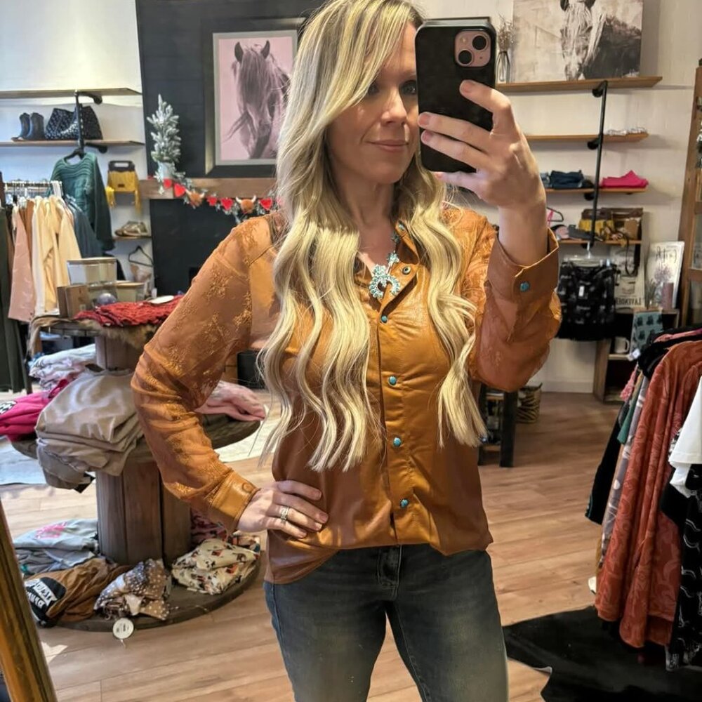 Leather and lace top